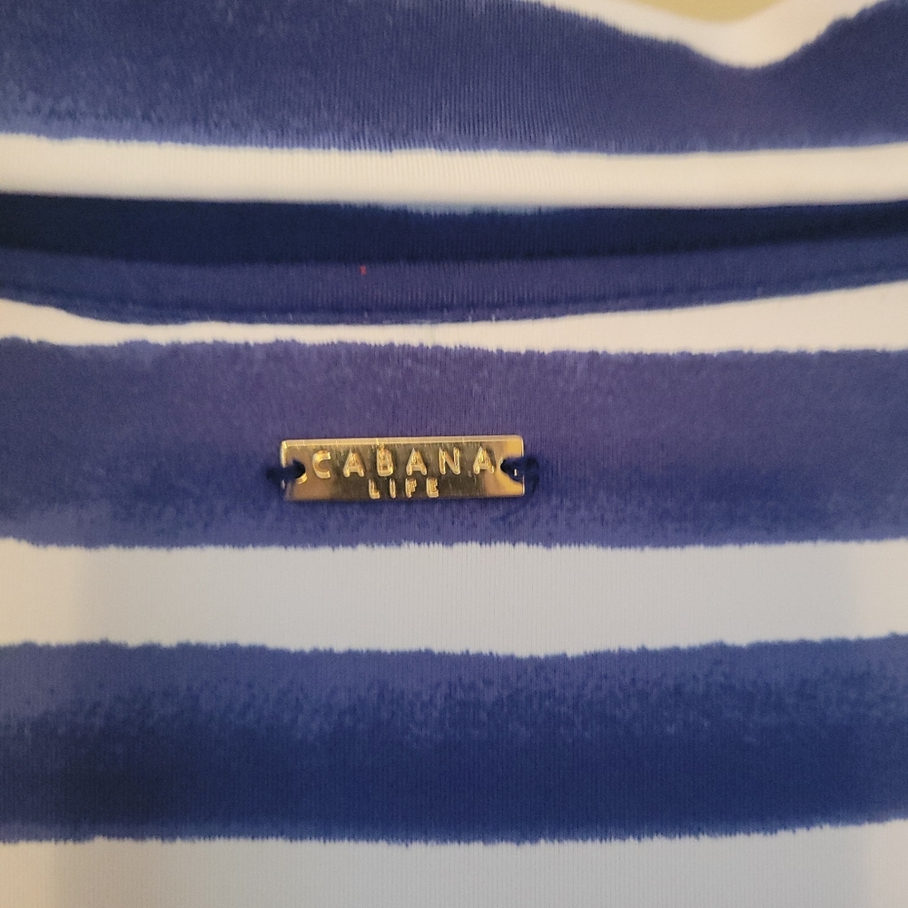 NWT Cabana Life UPF 50+ Collared 1/4 Zip Striped Dress Blue White L - Picture 7 of 9
